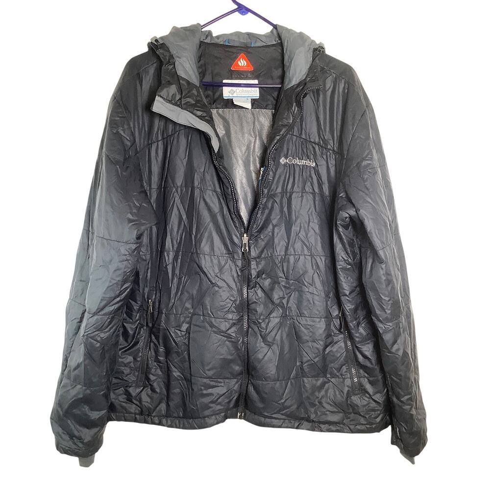 Columbia Men's XL Black Interchange Omni-Heat Hooded Puffer Jacket Winter HR9-29 - Picture 2 of 9